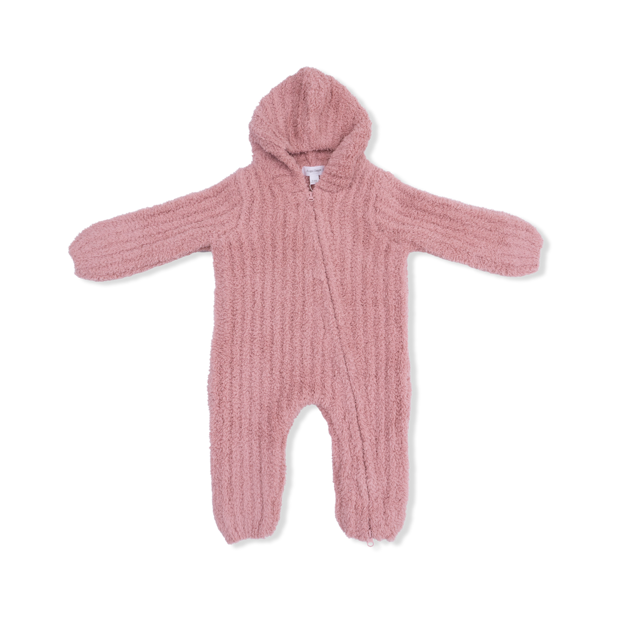 Chenille - Rose Hooded Romper with Striped Texture