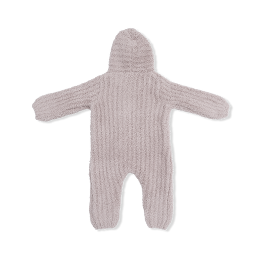 Chenille - Stone Hooded Romper with Striped Texture