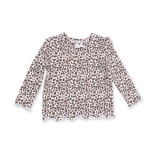 Leopard Rib - Long Sleeve Lettuce Edge Tunic Top