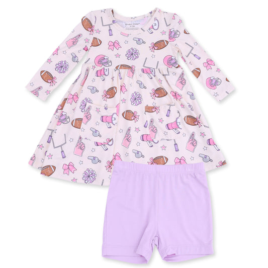Football Cheer - Twirly Long Sleeve Dress with Bike Short