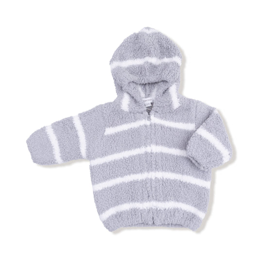 Chenille - Grey & Ivory Stripe Hooded Jacket