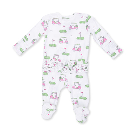 Golf Carts Pink - 2 Way Ruffle Back Zipper Footie