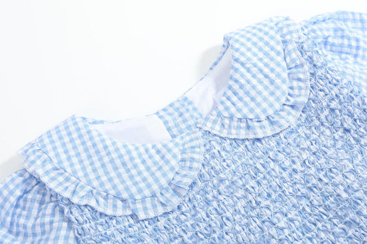 Light Blue Gingham Smocked Dress