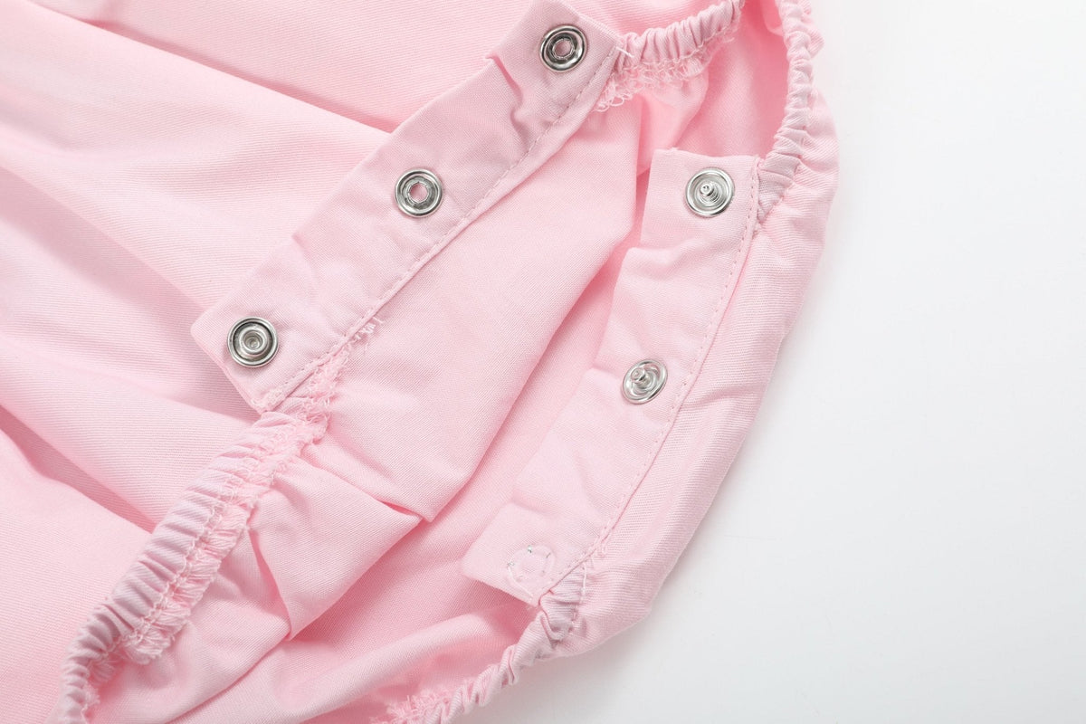 Pink and White bows Smocked Ruffle Romper