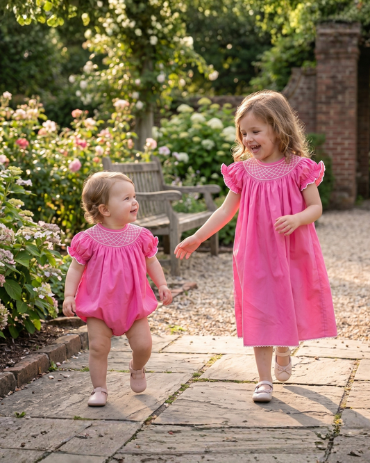 Pink & White Smocked Bishop Dress