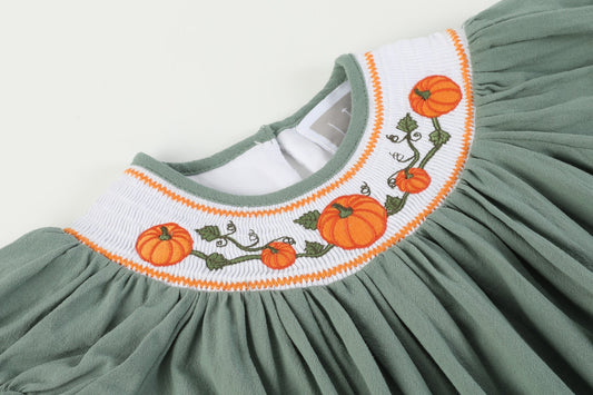 Sage Green Pumpkin Smocked Bishop Dress