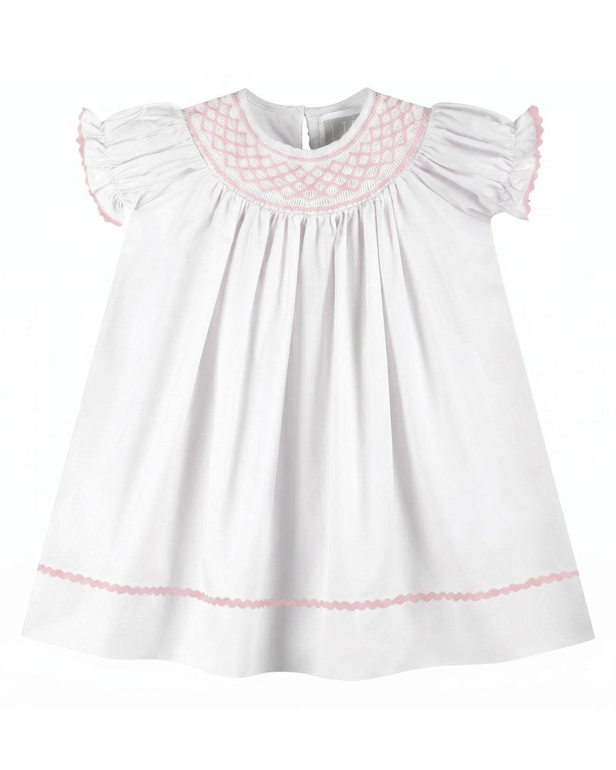 White and Pink Smocked Bishop Dress