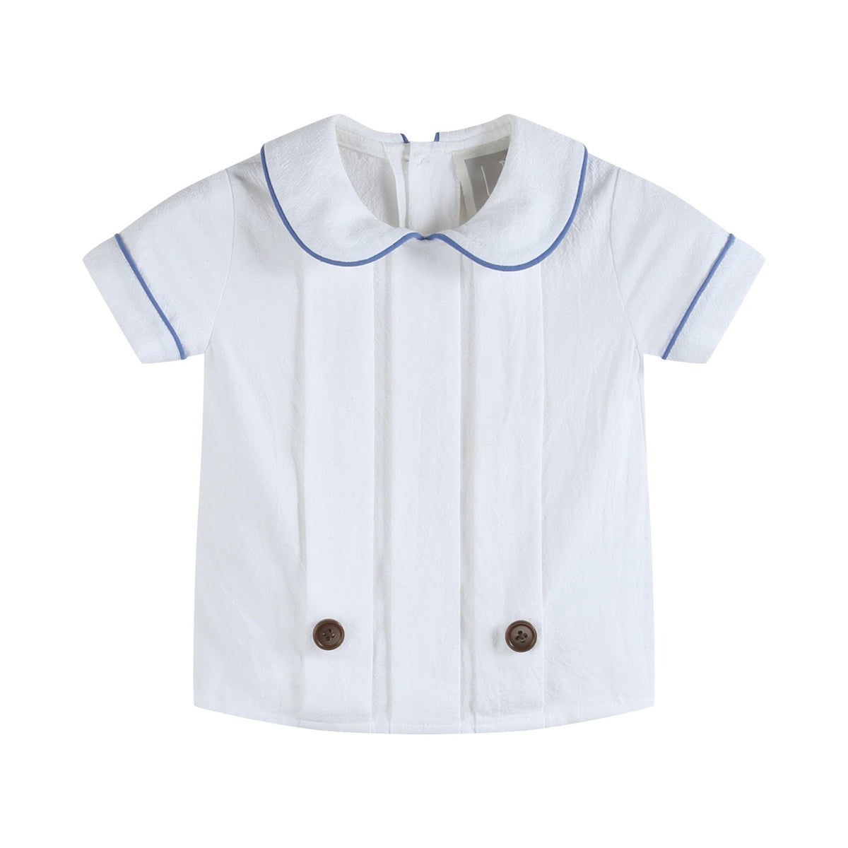 White Collared Top and Blue Button Shorts