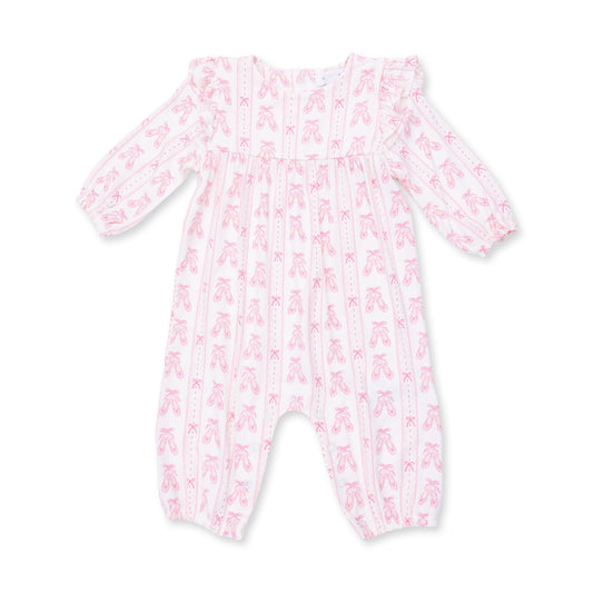 Ballet Shoes Ribbon Stripe - Ruffle Sleeve Snap Romper