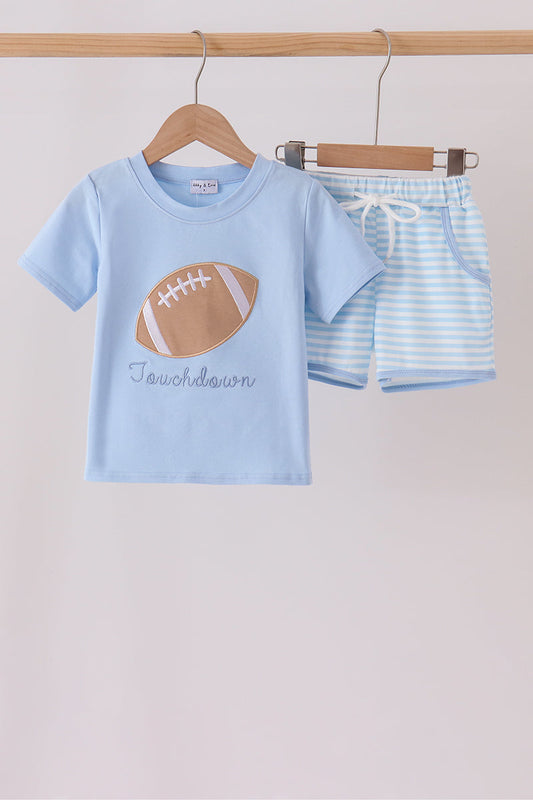 Blue Football Applique Shorts Set