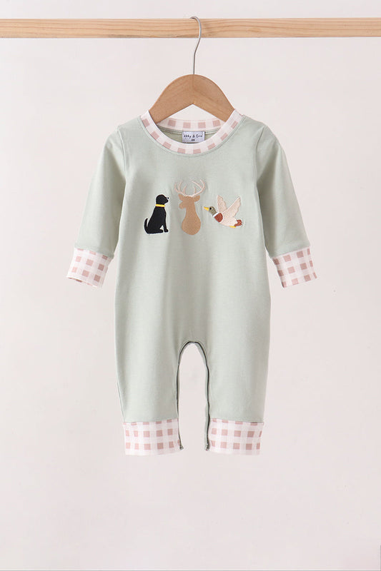 Sage hunting embroidery romper