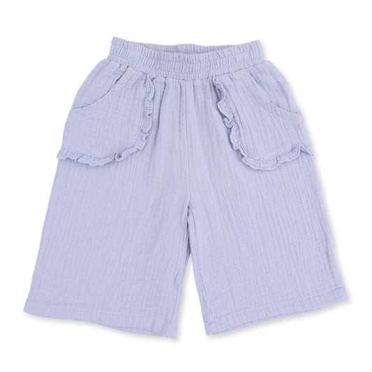 Western Plaid - Solid Muslin Zen Blue - Wide Leg Pant with Ruffle Pocket