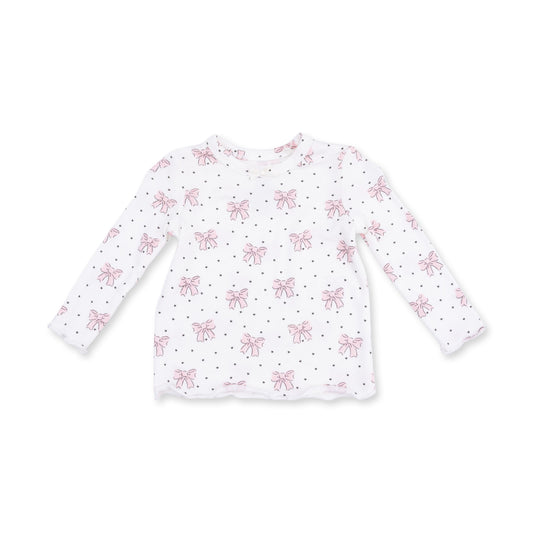 Bows and Hearts - Long Sleeve Lettuce Edge Tunic Top