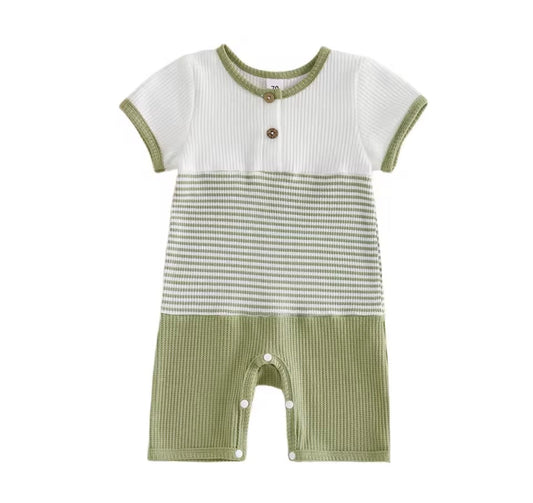 Sage Waffle Knit Color Block Romper