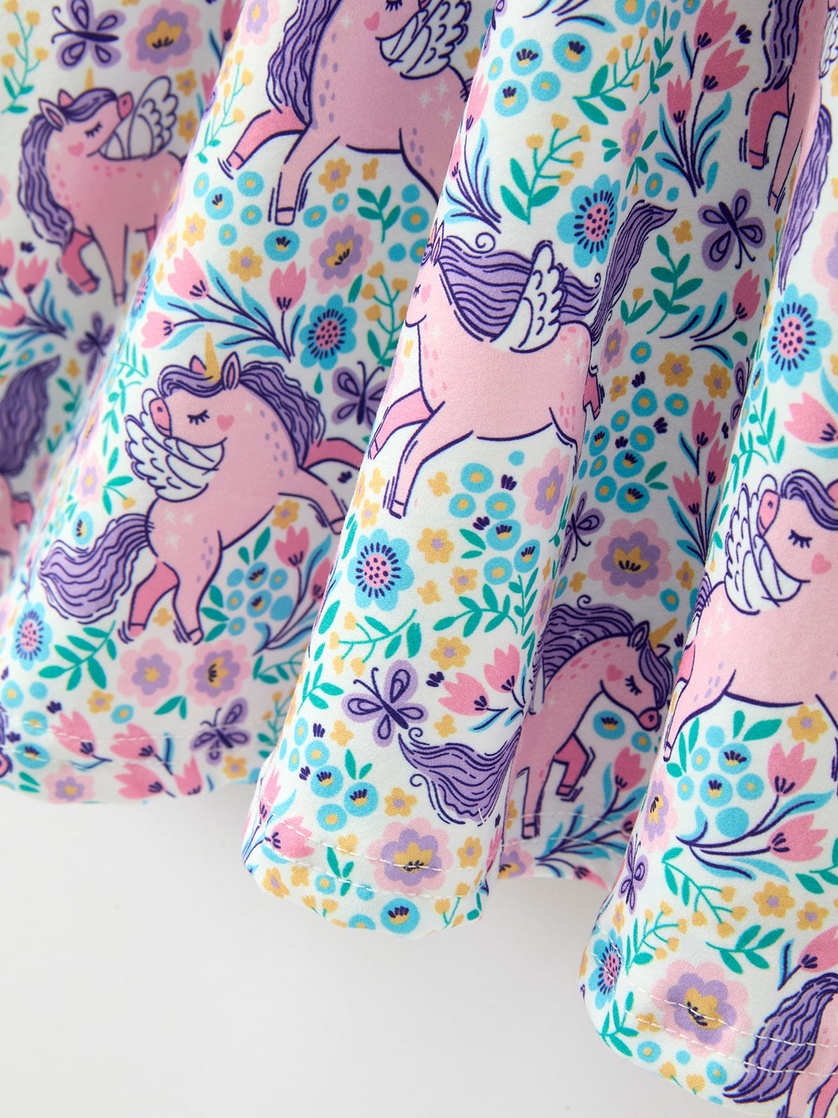 Unicorn Floral Print Girls Short Sleeve Twirl Dress