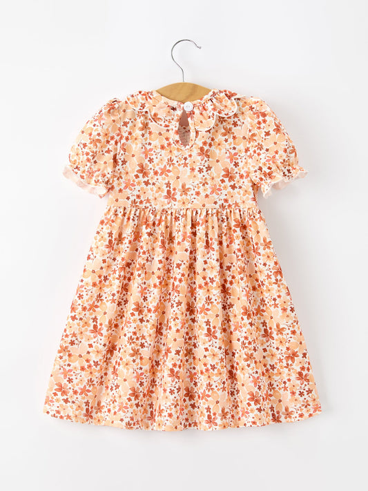 Fall Rust Floral Baby Girls Dress Smocked Petal Collar