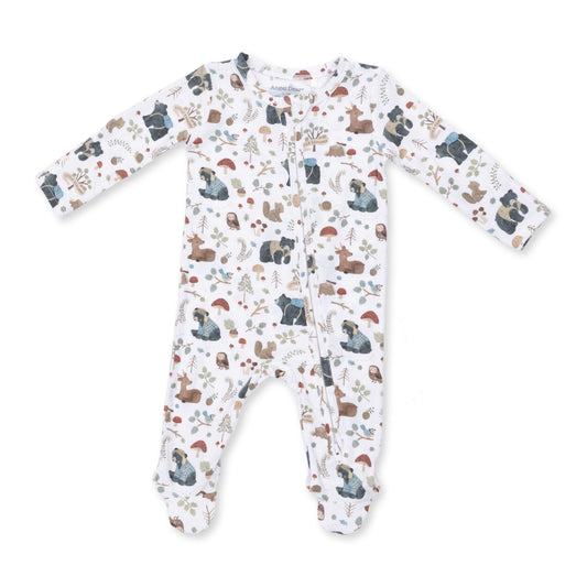 Southern Woodland Animals Green - 2 Way Zipper Footie