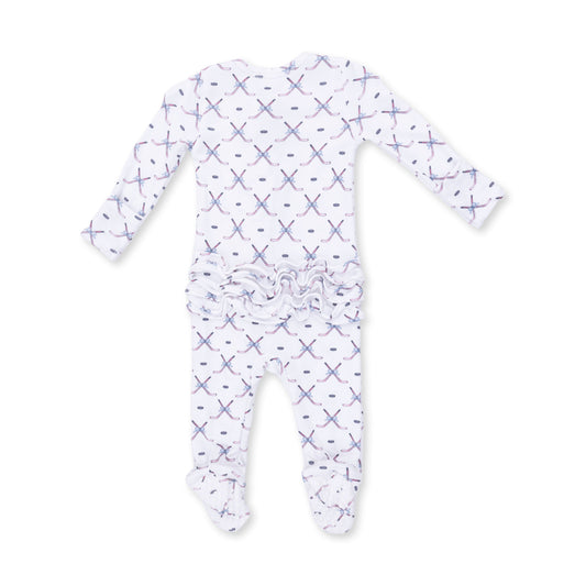 Simple Hockey Pink - 2 Way Ruffle Back Zipper Footie