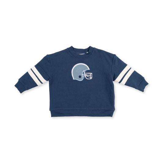 Football Helmets - Drop Sleeve Sweatshirt with Varsity Stripes Blue Helmet