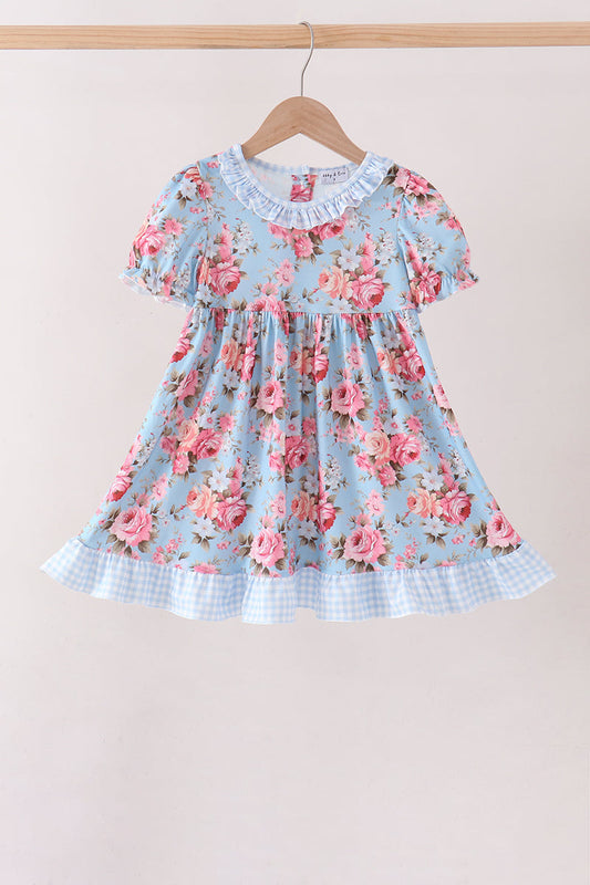 Blue rose floral ruffle dress