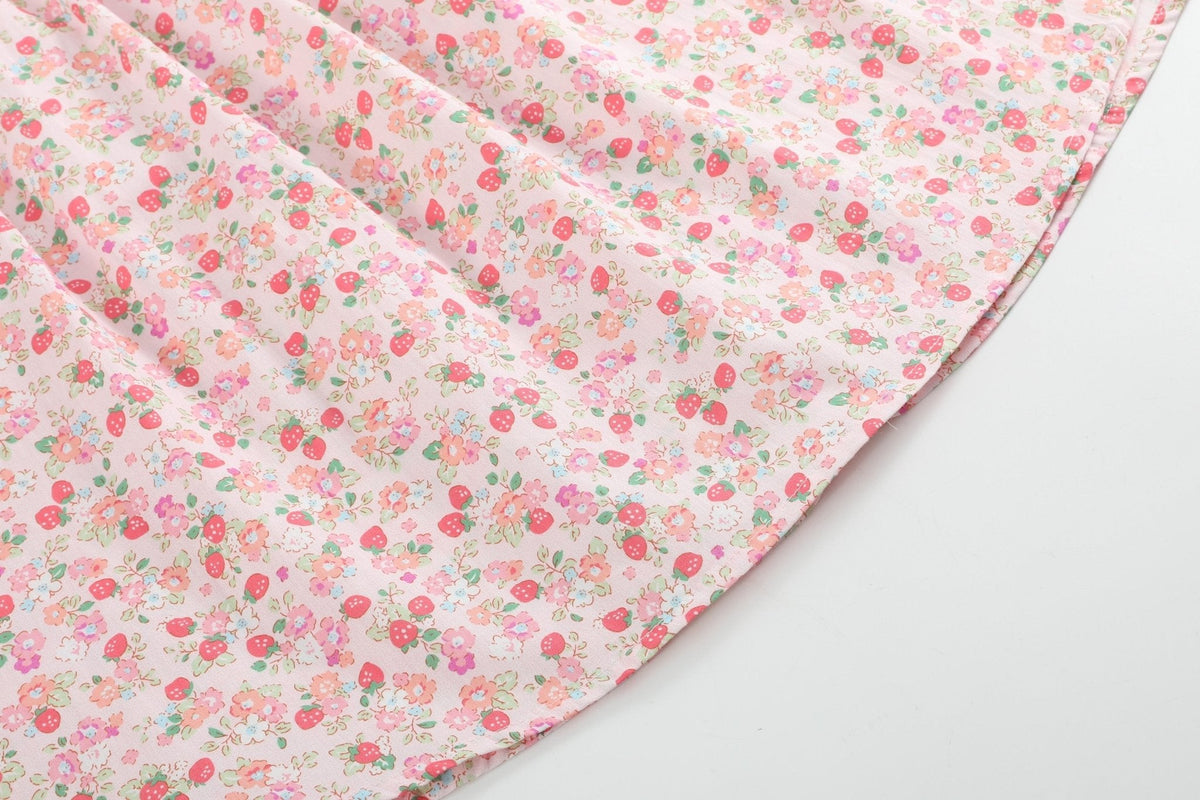 Floral Strawberry Smocked Flutter Dress
