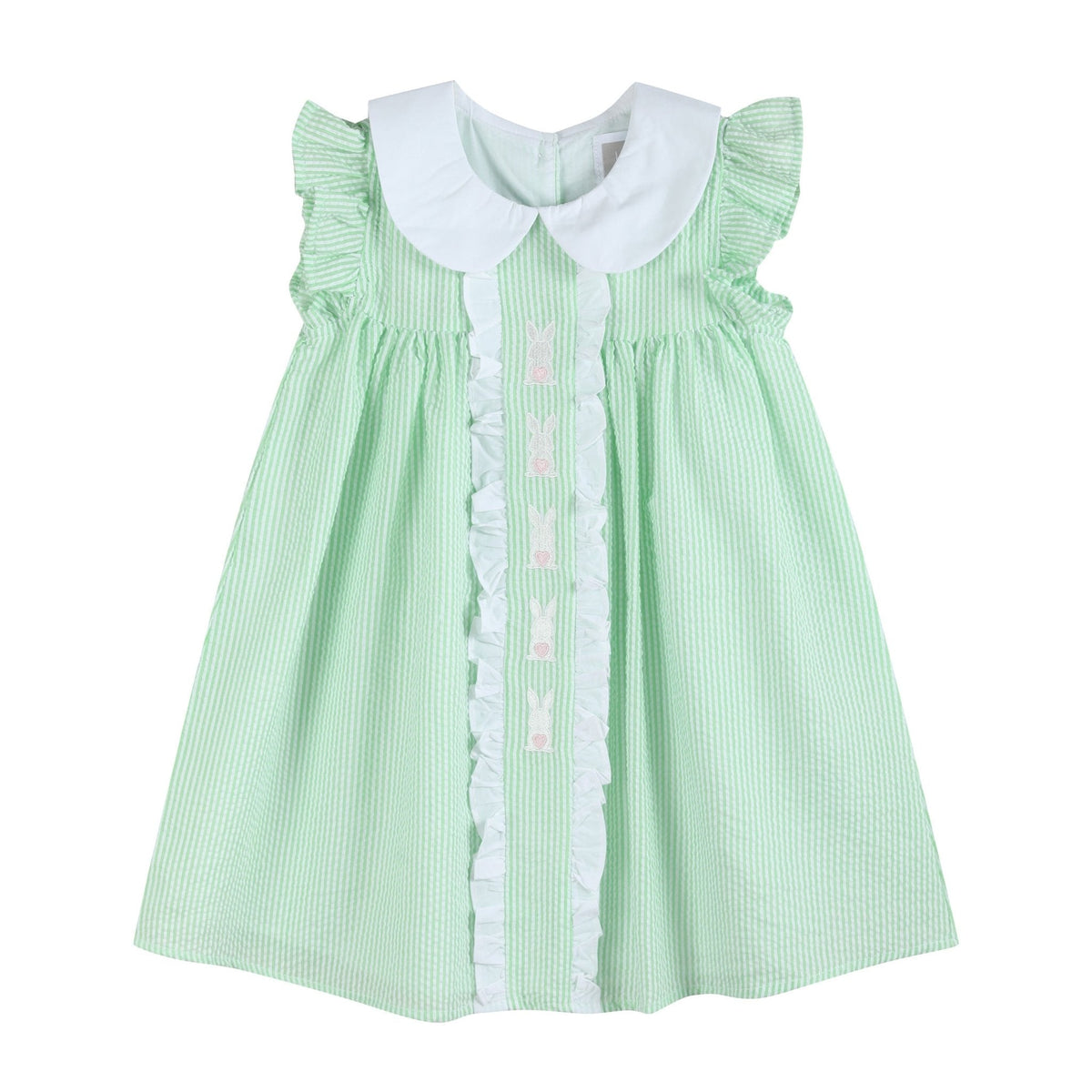 Green Seersucker Bunny Ruffle Dress